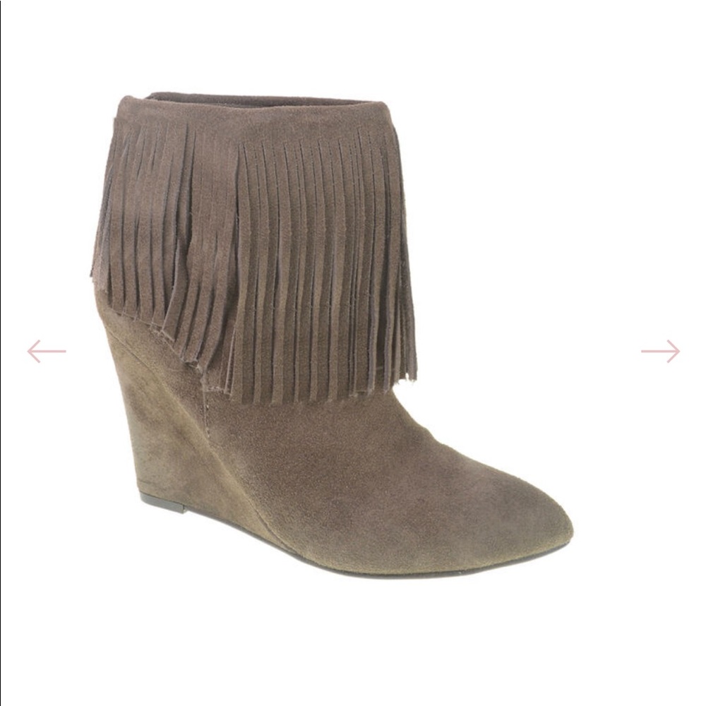 Suede Fringe Wedge Bootie